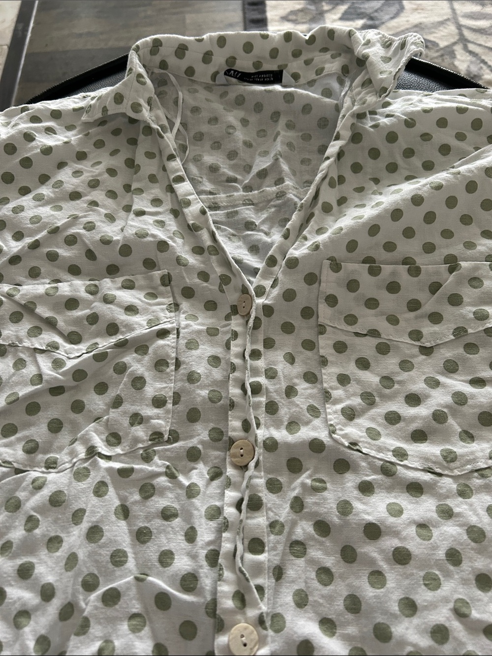 Zara White Button-Down Shortsleeved Polka Dots Cropped Linen Shirt